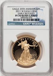 2011-W $50 One-Ounce Gold Eagle 25th Anniversary First Strike NGC PF70