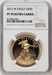2013-W $50 One-Ounce Gold Eagle Brown Label NGC PF70
