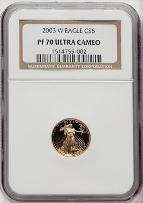 2003-W $5 Tenth-Ounce Gold Eagle Brown Label NGC PF70