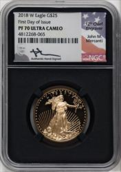 2018-W G$25 Half Ounce Gold Eagle First Day of Issue Mercanti NGC PF70