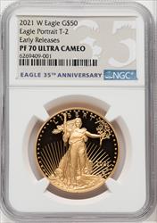 2021-W G$50 One Ounce Gold Eagle Type Two First Strike NGC PF70