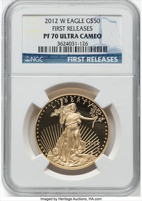2012-W $50 One-Ounce Gold Eagle First Strike FR Blue NGC PF70