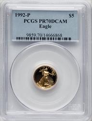 1992-P $5 Tenth-Ounce Gold Eagle Blue Gradient PCGS PR70