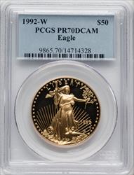 1992-W $50 One-Ounce Gold Eagle Blue Gradient PCGS PR70