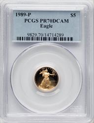 1989-P $5 Tenth-Ounce Gold Eagle Blue Gradient PCGS PR70