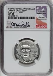 2006-W $50 Half-Ounce Platinum Eagle First Strike Burnished Mike Castle Signature NGC MS70