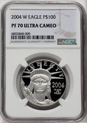 2004-W P$100 One-Ounce American Platinum Eagle Statue of Liberty Brown Label NGC PF70