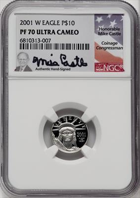 2001-W $10 Tenth-Ounce Platinum Mike Castle Signature NGC PF70