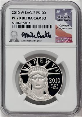 2010-W $100 One-Ounce Platinum Eagle Statue of Liberty Mike Castle Signature NGC PF70