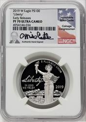 2019-W $100 One-Ounce Platinum Eagle Liberty First Strike Mike Castle NGC PF70