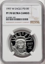 1997-W $100 One-Ounce Platinum Eagle Statue of Liberty Brown Label NGC PF70