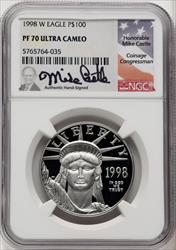 1998-W $100 One-Ounce Platinum Eagle Statue of Liberty Mike Castle NGC PF70