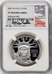 2001-W $100 One-Ounce Platinum Eagle Statue of Liberty Mike Castle NGC PF70