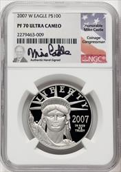 2007-W $100 One-Ounce Platinum Eagle Statue of Liberty Mike Castle NGC PF70