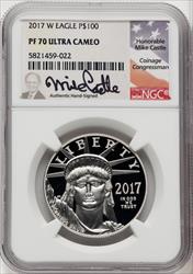 2017-W $100 One-Ounce Platinum Eagle Statue of Liberty 20th Anniversary Mike Castle NGC PF70