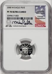 2000-w $10 Tenth-Ounce Platinum Mike Castle NGC PF70