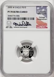 2005-W $10 Tenth-Ounce Platinum Mike Castle NGC PF70