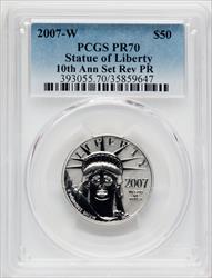 2007-W $50 Half-Ounce Platinum Reverse Proof 10th Anniversary PCGS PR70