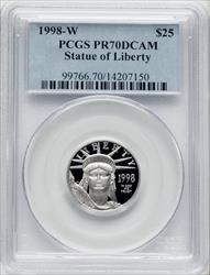 1998-W $25 Quarter-Ounce Platinum Eagle Statue of Liberty Blue Gradient PCGS PR70