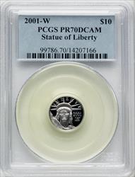 2001-W $10 Tenth-Ounce Platinum Blue Gradient PCGS PR70