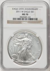 2011-W S$1 Silver Eagle Burnished Brown Label NGC MS70
