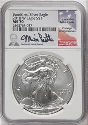 2018-W S$1 Silver Eagle Burnished Mike Castle NGC MS70