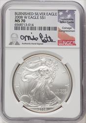 2008-W S$1 Silver Eagle Burnished Mike Castle NGC MS70