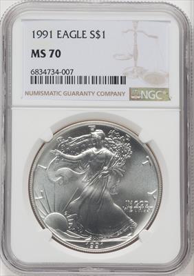 1991 S$1 Silver Eagle Brown Label NGC MS70