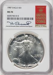 1987 S$1 Silver Eagle Kenneth Bressett Red Book NGC MS70