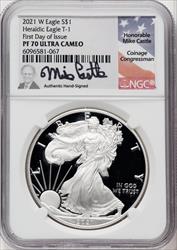 2021-W Silver Eagle Type One First Day of Issue Mike Castle NGC MS70