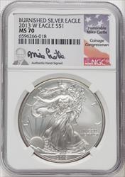 2013-W S$1 Silver Eagle Burnished Mike Castle NGC MS70