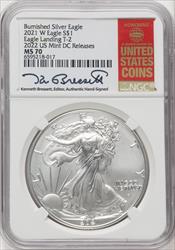 2021-W S$1 Silver Eagle Type Two Burnished Kenneth Bressett Red Book NGC MS70