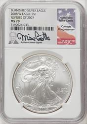 2008-W S$1 Silver Eagle Reverse of 2007 Mike Castle NGC MS70