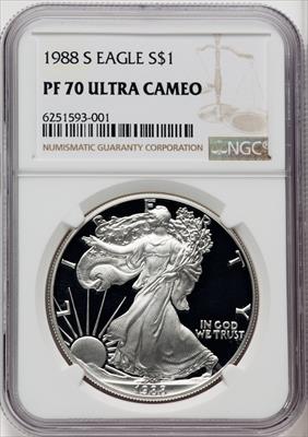 1988-S S$1 Silver Eagle Brown Label NGC PF70