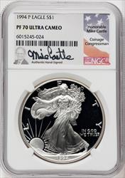 1994-P S$1 Silver Eagle Mike Castle NGC PF70