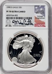 1990-S S$1 Silver Eagle Mike Castle NGC PF70