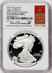 2021-W S$1 Silver Eagle Type Two PRDC Kenneth Bressett Red Book NGC PF70