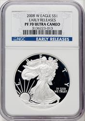2008-W S$1 Silver Eagle First Strike ER Blue NGC PF70