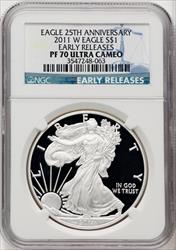 2011-W S$1 Silver Eagle First Strike ER Blue NGC PF70