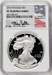 2015-W S$1 Silver Eagle Mike Castle NGC PF70