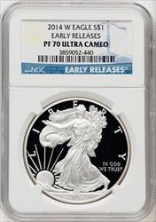 2014-W S$1 Silver Eagle First Strike ER Blue NGC PF70