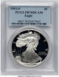 1993-P S$1 Silver Eagle PCGS PR70