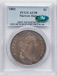 1802 S$1 Narrow Date CAC Early Dollar PCGS AU58