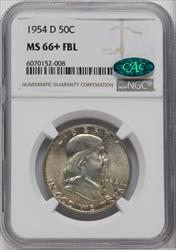 1954-D 50C FL CAC Franklin Half Dollar NGC MS66+