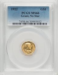 1922 G$1 Grant No Star Commemorative Gold PCGS MS66