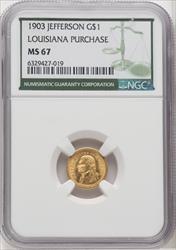 1903 G$1 JEFF Green Label Commemorative Gold NGC MS67