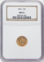 1855 G$1 Type Two Gold Dollar NGC MS61
