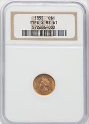 1855 G$1 Type Two Gold Dollar NGC MS61