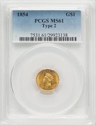 1854 G$1 Type Two Gold Dollar PCGS MS61