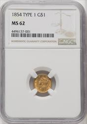 1854 G$1 Type One Gold Dollar NGC MS62